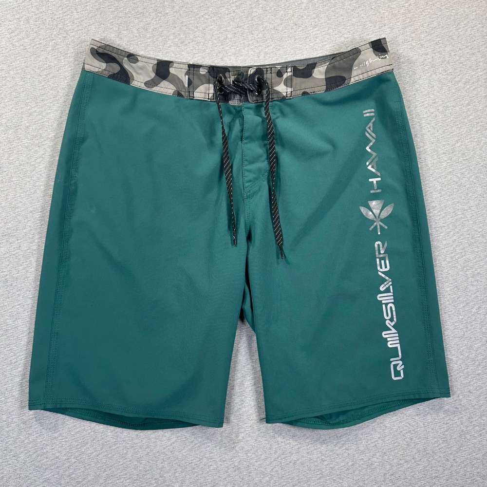Quiksilver Highline Hawaii Board Shorts Mens 30 Teal Green Camo‎ 4-Way Stretch